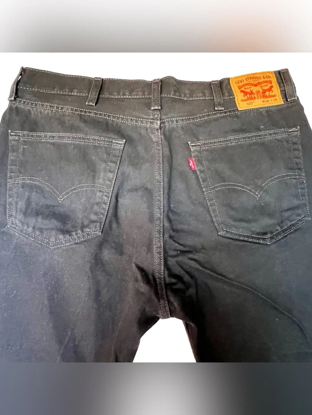 Levi's 505 Men's Black Jeans 38x30 Regular Fit Straight Denim 2 Horse Patch VTG